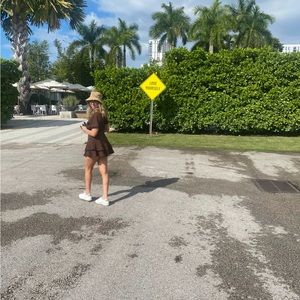 Alice + Olivia Brown Ruffle Mini Dress